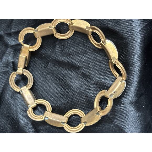 Vintage Spanish Faux Damascene Lucite Link Bracelet Gold Tone 8" Long - Picture 4 of 8